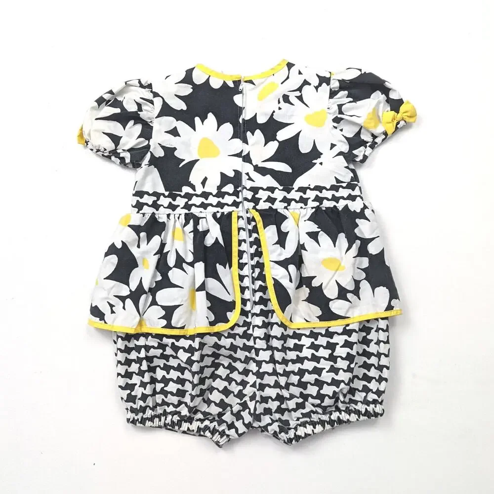 Vintage Romper Girls Sz 2-3T Black Daisy Bubble Retro Outfit 90s